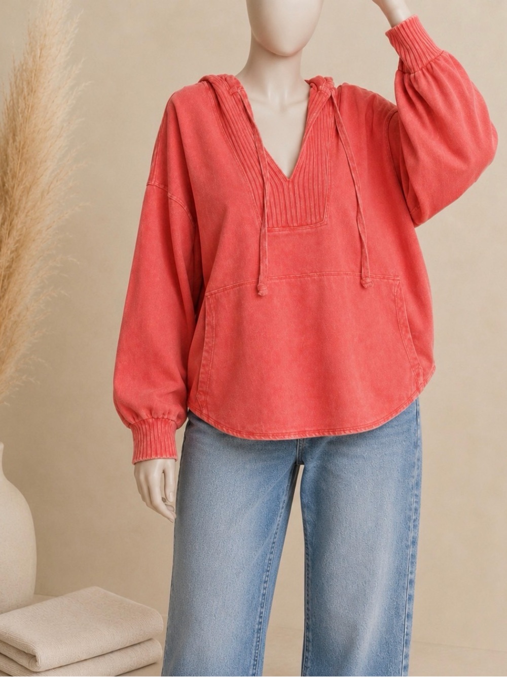 J HER Coral Washed Pink Hoodie Pullover      Size S